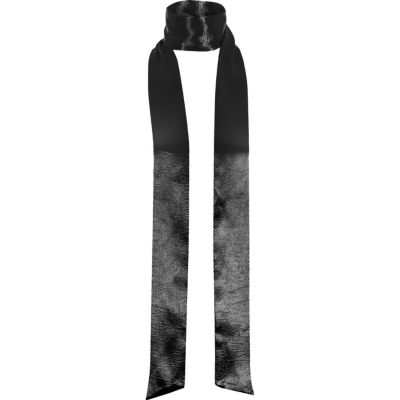 Black metallic satin skinny scarf